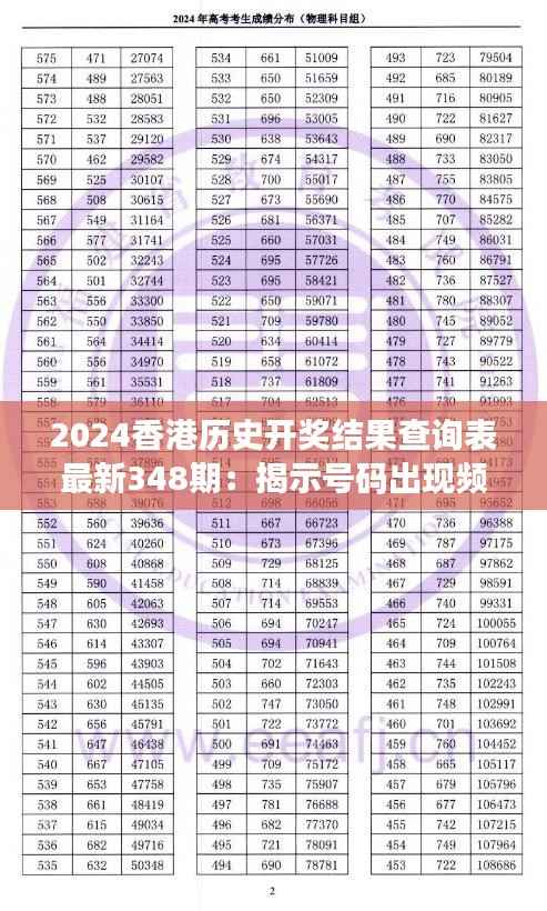 2024香港历史开奖结果查询表最新348期:揭示号码出现频率的秘密