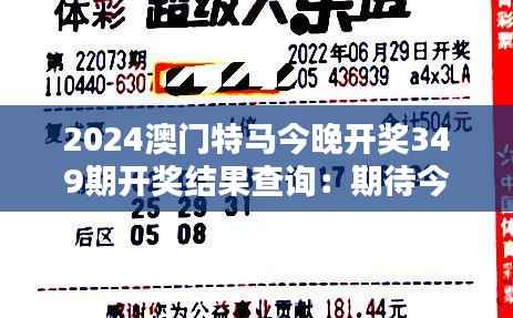 2024澳门特马今晚开奖349期开奖结果查询:期待今晚的开奖,带来新的希望