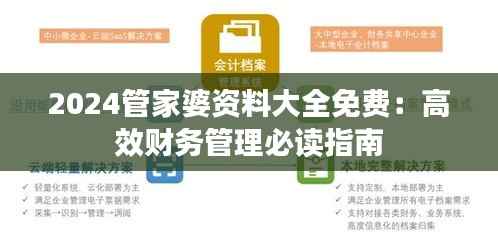 2024管家婆资料大全免费:高效财务管理必读指南