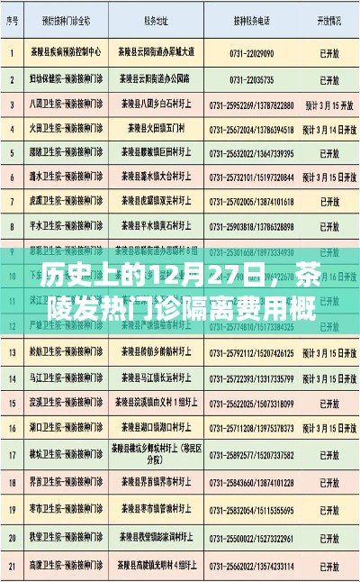 茶陵发热门诊隔离费用概览,历史日期12月27日回顾