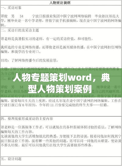 人物专题策划word,典型人物策划案例