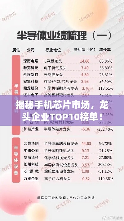 揭秘手机芯片市场,龙头企业TOP10榜单!