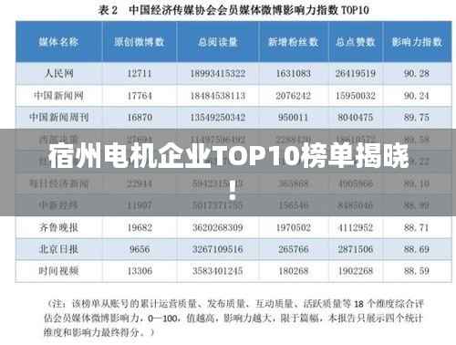 宿州电机企业TOP10榜单揭晓!
