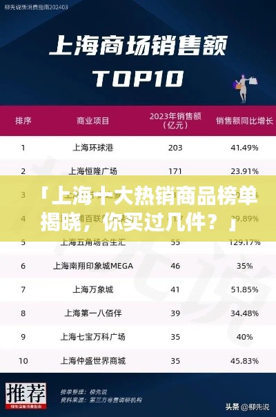 「上海十大热销商品榜单揭晓,你买过几件?」